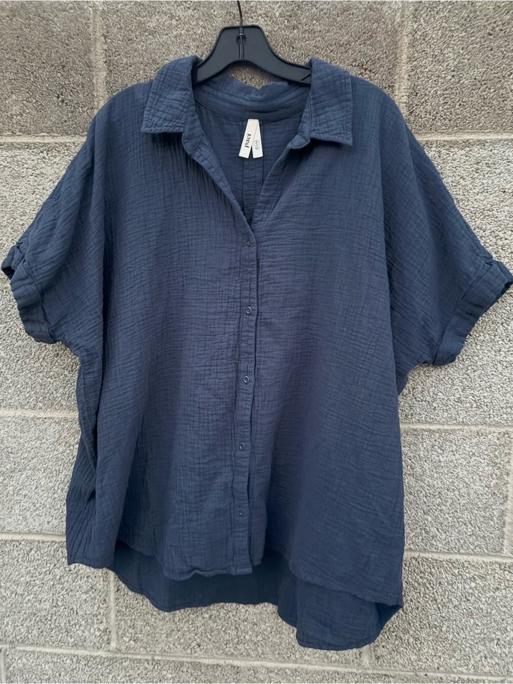 Pact Women’s M/L Blue Coastal Double Gauze Shirt Button Front Oversized Organic